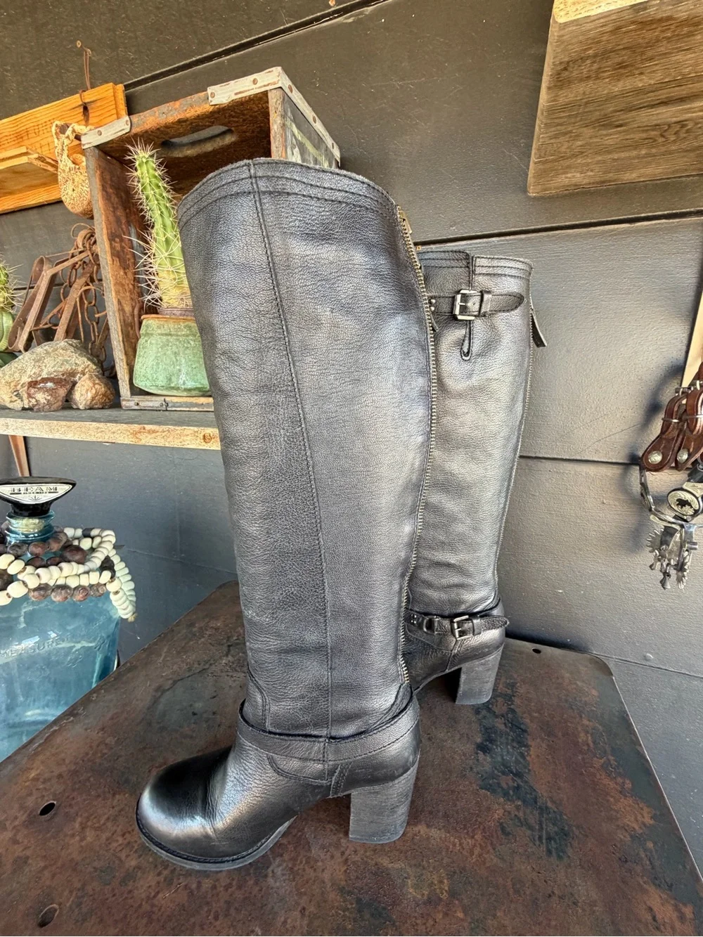 Steve Madden Black Leather Randommm Tall Moto Boots 7.5M